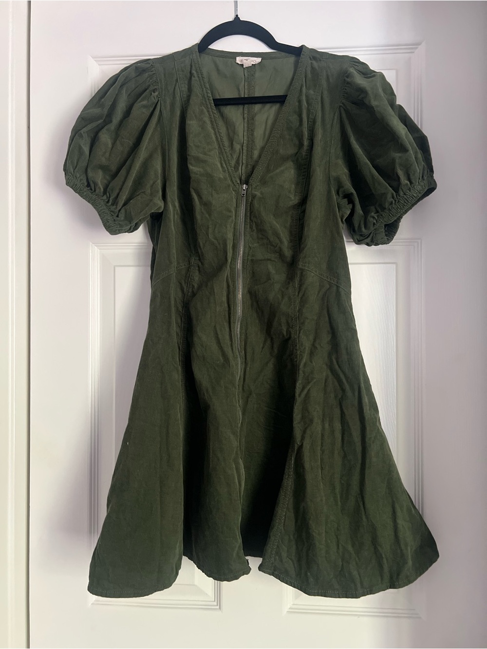 Anthropologie Pilcro Puff-Sleeve Mini Dress with Front Zip and pockets size S